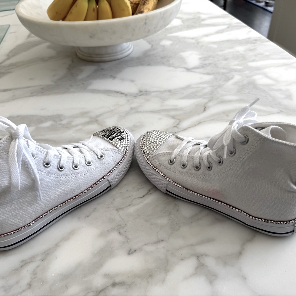 Converse Sneakers White Rhinestone Gems Kids Sneakers Hannah Fly Eagles Fly - Picture 8 of 15